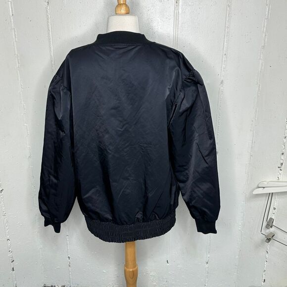 Victoria's Secret Sport Black Bomber Jacket Snap Button Lightweight Oversized L - Picture 4 of 11